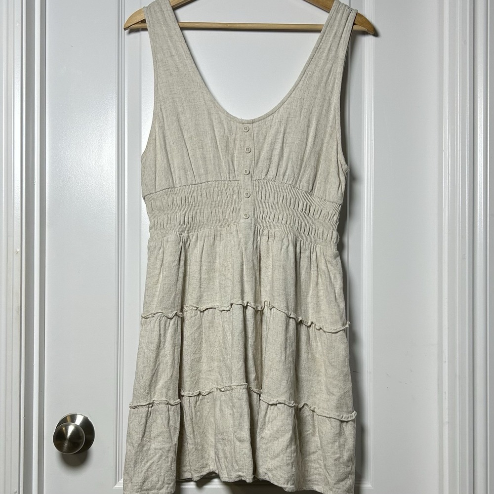 New In Cream Sleeveless Smocked Waist Tiered Ruffle Mini Dress Cottagecore Style